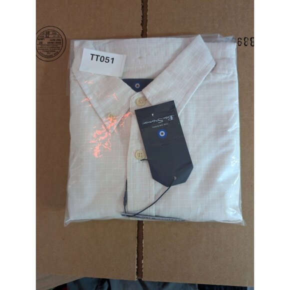 Ben Sherman Shirt Mens Small Short Sleeve Textured Slub in Stone 100% Cotton - Picture 10 of 10